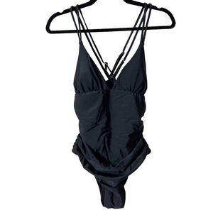Beachsissi Black Adjustable Double Cross Back One Piece Swimsuit Size Large